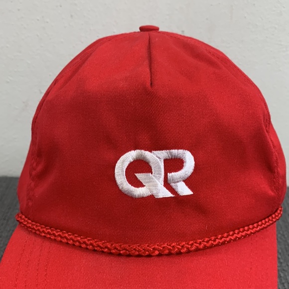 Vintage QR Rope Baseball Hat Mens OSFA Red White Adjustable Strapback Cap USA - Picture 3 of 14